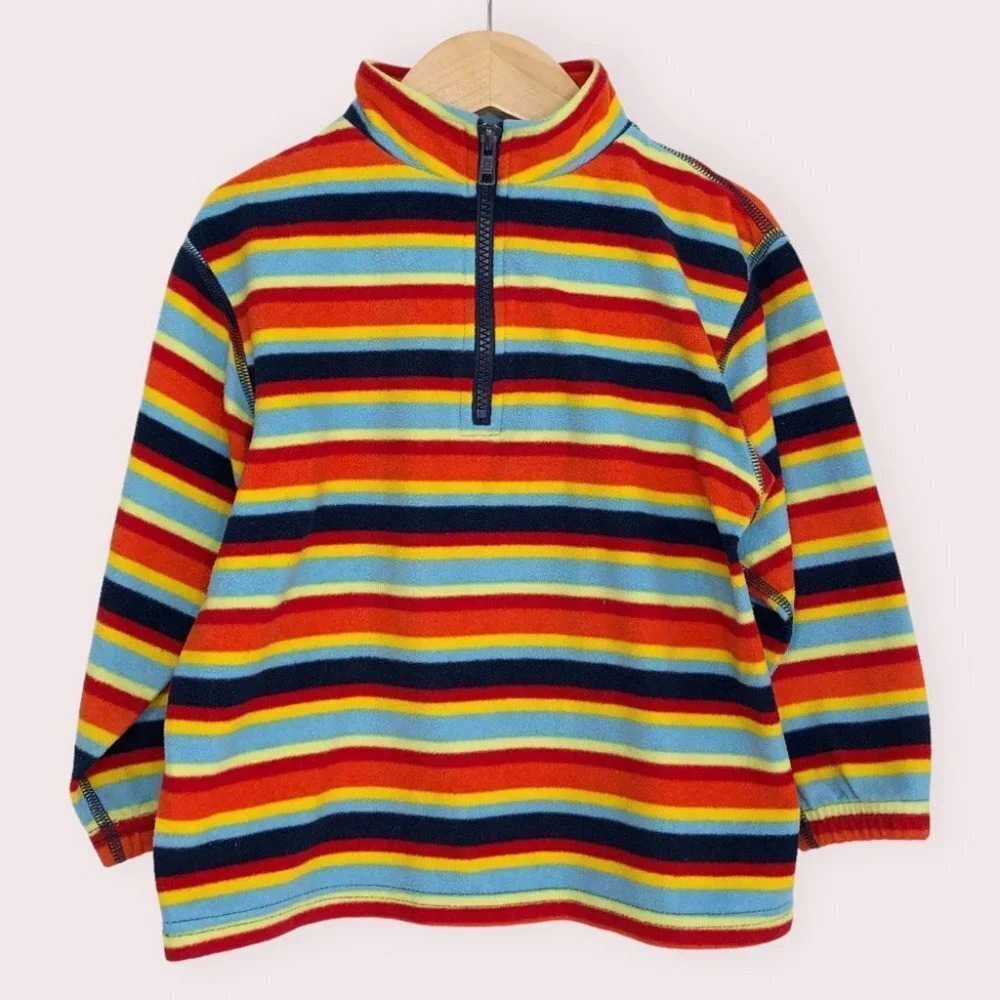 Hanna Andersson fleece pullover half zip rainbow stripe size 100 or‎ 4 years